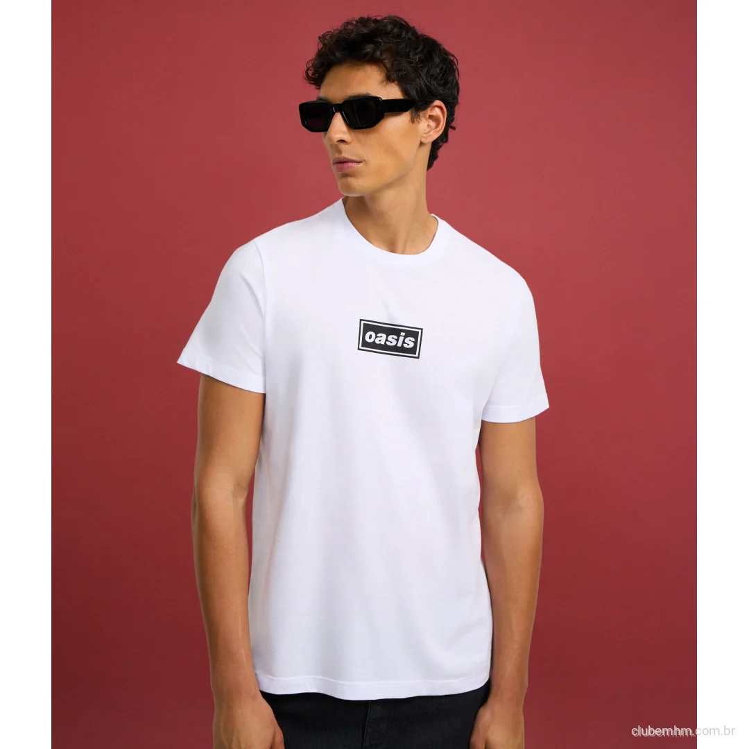 Camiseta Regular em Algodão com Estampa Banda Oasis