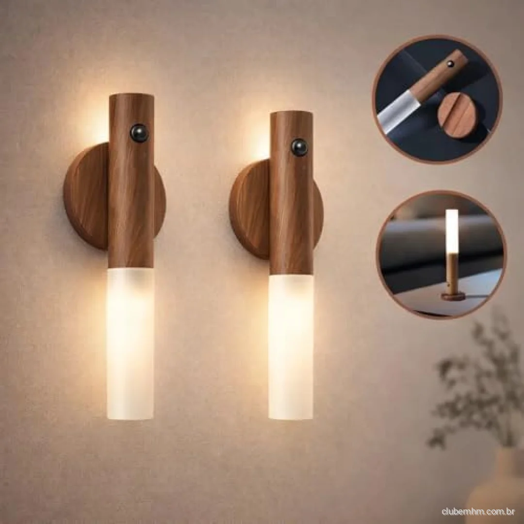 Kit 2 Luminária LED com Sensor de Movimento Recarregável USB Bastão Sem Fio Magnética Luz Noturna para Armário Closet Corredor Escada Cabeceira PREMIUM