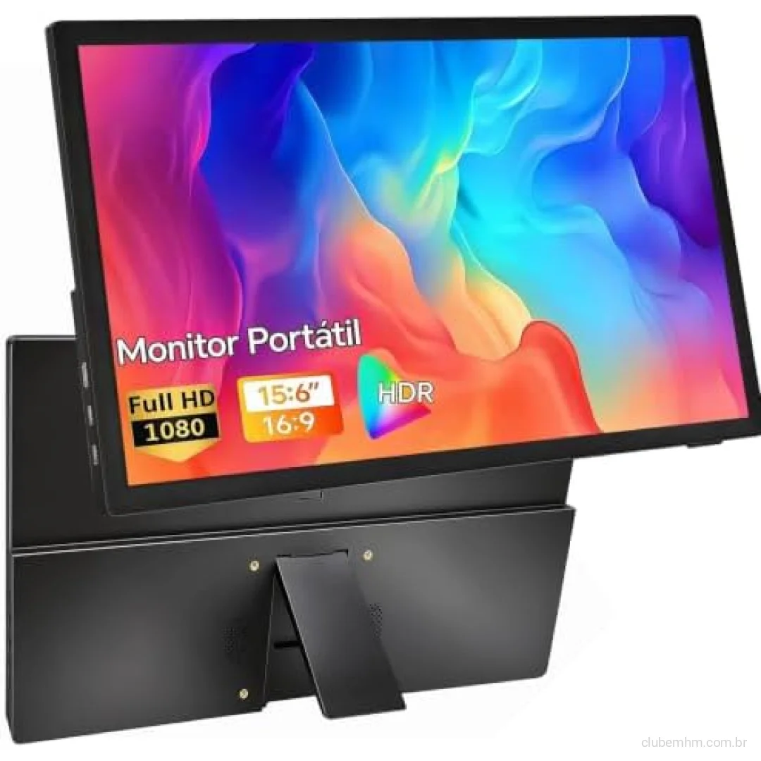 Monitor portátil de 15,6 polegadas, conectividade USB-C HDMI Full HD 1080P e alto-falantes integrados, Monitor gamer
