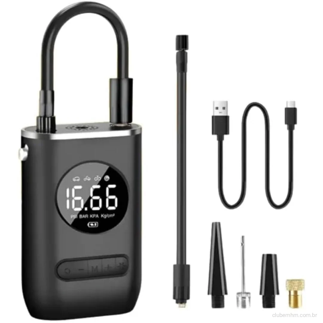 Calibrador Compressor Bomba De Ar Portátil Digital Mini Com Lanterna LED